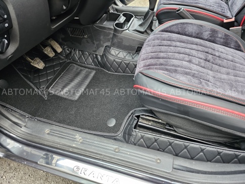 C2R Коврики 5D экокожа Лада Гранта Lada Granta 2011-2026г черный с черной ниткой+ворс комплект фото 2