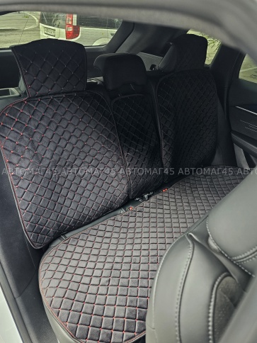 Гелакси  Накидки на сиденье на силиконе велюр задний ряд черные с красной ниткой 3шт  фото 4