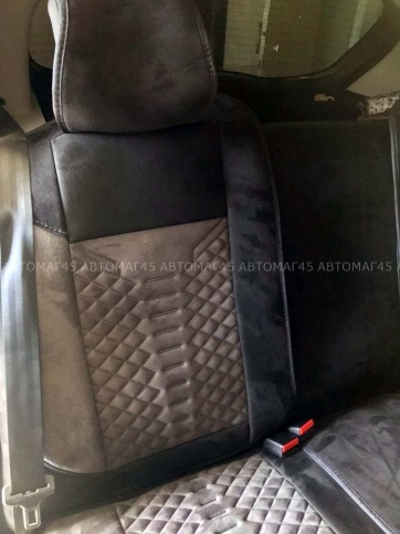 Чехлы  накидки на сиденье экокожа+алькант черно-бежевый трансформер с отдельным подголовн комп Fota фото 3