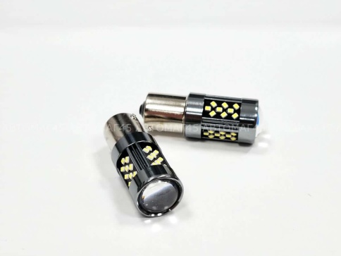 C2R  лампа светодиодная P21W 42SMD линза c цоколем 5500K 550Lm одноконтактная белая 2шт S0072  фото 1