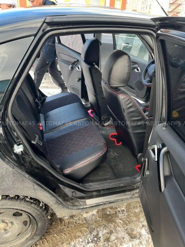 Авточехлы  Лада Granta Гранта  1/1 с 08.2018г экокожа алькантара черная с красной ниткой ромб фото 5