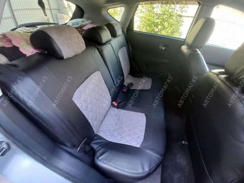 Авточехлы  Nissan Qashqai Ниссан Кашкай J10 2007-2014г экокожа алькантара черная серая нить ромб    фото 2