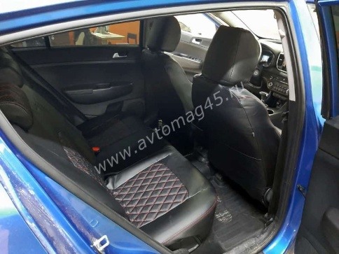 Авточехлы  Kia Sportage Киа Спортаж 2016-10.2022г 4 пок экокожа черная красная нить ромб    фото 4