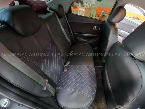 Авточехлы  Kia Rio Киа Рио 2011-2017г Hyundai Solaris 2011-2017г экокожа алькан черная сер.нить ромб фото 14