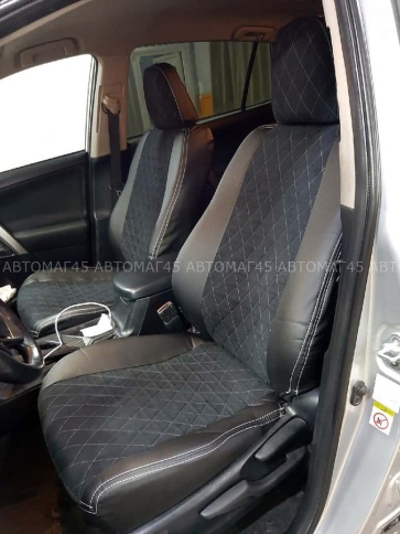 Авточехлы  Toyota RAV4 Тойота Рав4 2012-2019г XA40 экокожа алькан черная серая нить ромб Maximal Vip фото 5