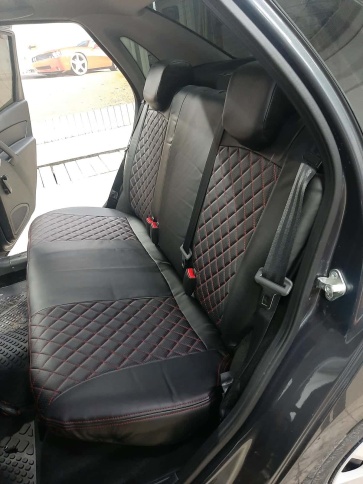 Авточехлы  Лада Granta Гранта  2/3 с 08.2018г экокожа черный с красной ниткой ромб г.Ростов    фото 3