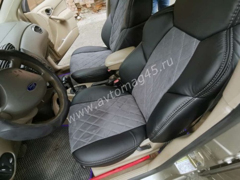 Драйв  чехлы универсальные экокожа ромбы черный замша темно-серая комплект    фото 1