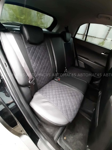 Авточехлы  Hyundai Creta 1 Хендай Крета 1 2015-2021г экокожа алькант черная серая нить ромб г.Ростов фото 3
