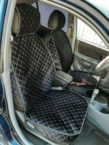 Гелакси  Накидки на сиденье универсальные велюр передние черные с боками с белой ниткой  1шт  фото 9