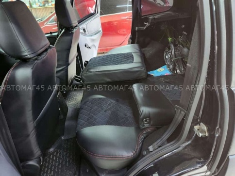 Авточехлы  Нива Шевроле 2014-2020г Niva Travel с 2020г экокожа алькантара черная с серой ниткой ромб фото 5