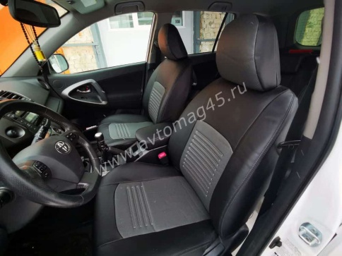 Авточехлы  Toyota RAV4 Тойота Рав4 2006-2012г XA30 экокожа черно-серая    фото 1