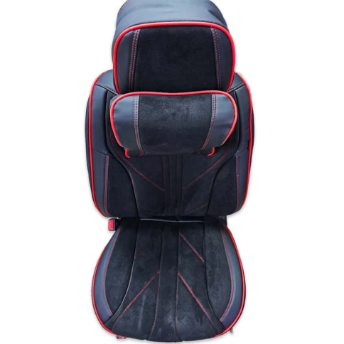 Чехлы  накидки на сиденье экокожа+алькант черный с красным кантом трансформер с отд.подг комп Fentow фото 3