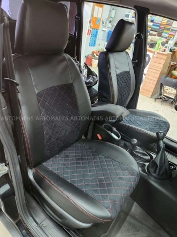 Авточехлы  Нива Шевроле 2014-2020г Niva Travel с 2020г экокожа алькантара черная с серой ниткой ромб фото 7