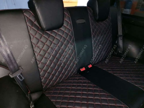 Авточехлы  Нива 4x4 урбан бронто легенд 2019-2026г экокожа черная с красной ниткой ромб Барс   фото 6