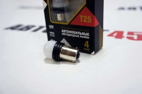 Маяк  лампа светодиодная P21W T25 4 SMD c цоколем 5000K 200Lm одноконтактная белая 2шт   фото 2
