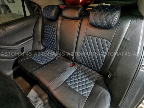 Авточехлы  Volkswagen Jetta Джетта 2010-2019г 6 поколение экокожа черная ромб син.нитка фото 7