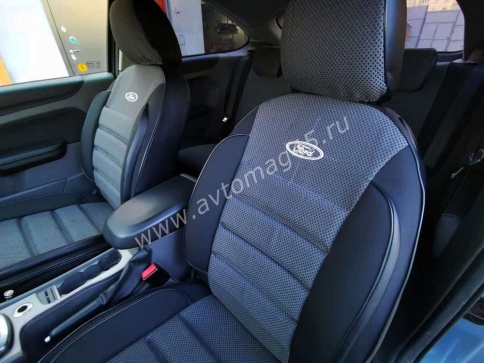 Авточехлы  Ford Focus 2 Форд Фокус 2 жаккард черно-серый Ижевск    фото 1