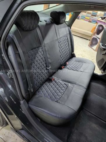 Авточехлы  Nissan Almera Ниссан Альмера 2013-2019г 1/1 экокожа черная серая нить ромб   фото 7