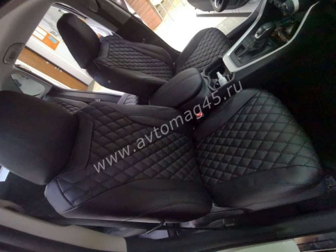 Авточехлы  Toyota RAV4 Тойота Рав4 2018-2025г XA50 экокожа черный модель Байрон    фото 5