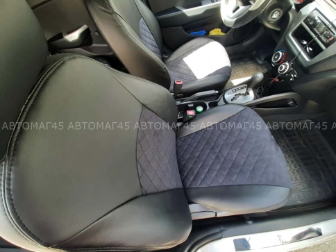 Авточехлы  Kia Rio Киа Рио 2011-2017г Hyundai Solaris 2011-2017г экокожа алькан черная сер.нить ромб фото 6