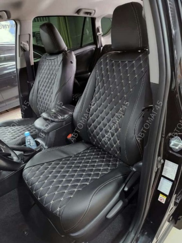 Авточехлы  Toyota RAV4 Тойота Рав4 2012-2019г XA40 экокожа черный модель Байрон    фото 9