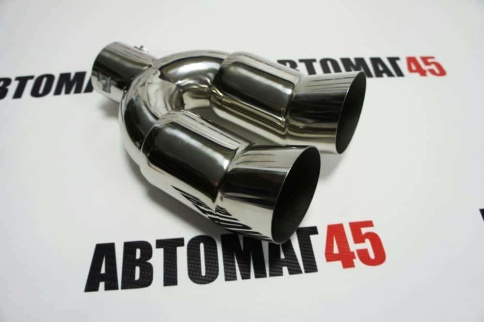 Насадка  на глушитель ZXQ-512 нержавеющая сталь двойная скошенная    фото 2