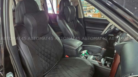 Чехлы  накидки на сиденье экокожа+алькант черный трансформер с отдельным подголовником компл Oumanni фото 1