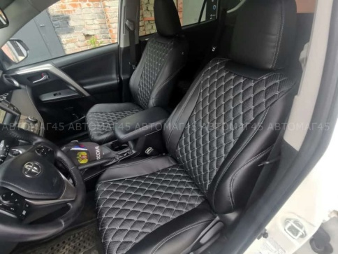 Авточехлы  Toyota RAV4 Тойота Рав4 2012-2019г XA40 экокожа черный модель Байрон    фото 1