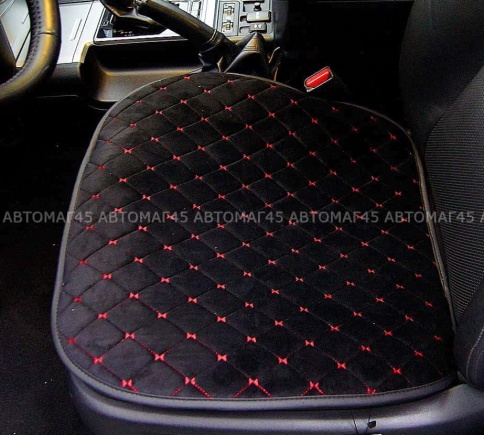 Maximal  Накидка на сиденье на силиконе велюр черный c красной ниткой 55 x 50 см 1шт    фото 2