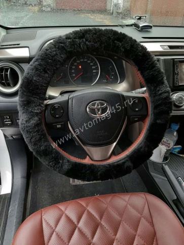 Оплетка  руля натуральный мех на коже короткий ворс мутон черный    фото 5