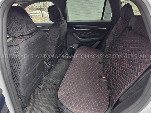 Чехлы  накидки на сиденье лен 2Д черный красная/оранжевая нитка комплект 5шт    фото 2