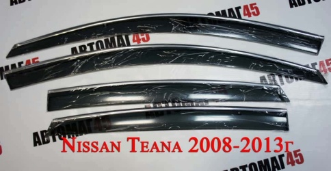 WIND  дефлекторы окон Nissan Teana Ниссан Теана 2008-2013г дымчатые хромированный молдинг компл 4шт фото 1
