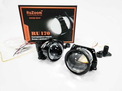 Ruzoom RU170 светодиодные Би-Led линзы 3.0" 12V 55/65W 6000K 4400Lm 1 чип 2шт гарантия 12 месяцев    фото 2