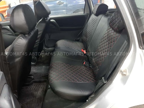 Авточехлы  Лада Kalina Калина Калина2 экокожа черная с красной ниткой ромб Барс    фото 3