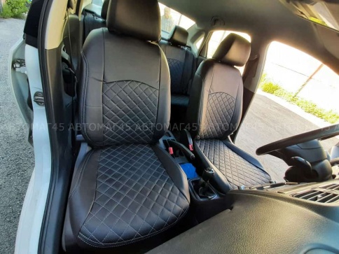 Авточехлы  Volkswagen Polo Фольцваген Поло седан 2/3 2010-2020г экокожа черная нить серая Ромб    фото 12