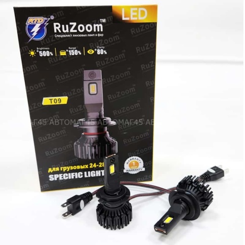 Ruzoom T09 лампы для груз.авто LED 2шт H7 24-28В 90W 5500K 9000Lm  с обманкой гарантия 6мес    фото 1
