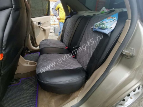 Драйв  чехлы универсальные экокожа ромбы черный замша темно-серая комплект    фото 5