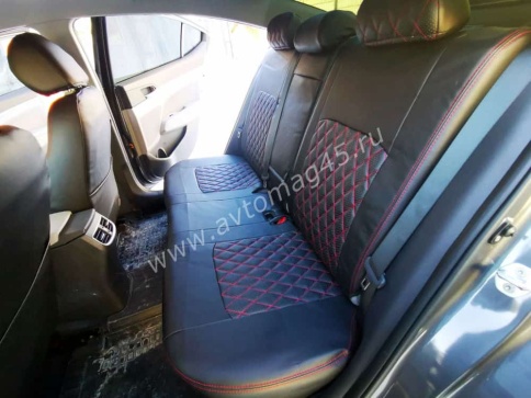 Авточехлы  Hyundai Elantra VI пок Хендай Элантра 6 пок 2015-2020г экокожа черная красная нить ромб   фото 2