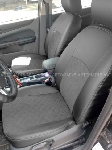 Авточехлы  Ford Focus 2 Форд Фокус 2 экокожа алькантара черная серая нить ромб    фото 4