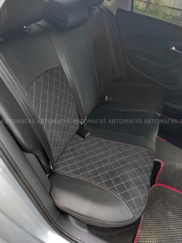 Авточехлы  Volkswagen Polo Поло седан 2/3 2010-2020г экокожа алькантара черная нить черная Ромб    фото 5