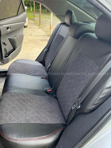 Авточехлы  Toyota Corolla Тойота Королла 2013-2019г кузов 160 180 экокожа алькантара красн нить ромб фото 2