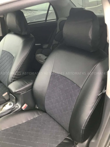 Авточехлы  Toyota Corolla Тойота Королла 2007-2013г кузов 150 экокожа алькант черная серая нить ромб фото 5