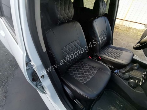 Авточехлы  Renault Duster до 2015г Sandero S.Stepway до 2015г 1/1 экокожа черная сер.н ромб фото 3