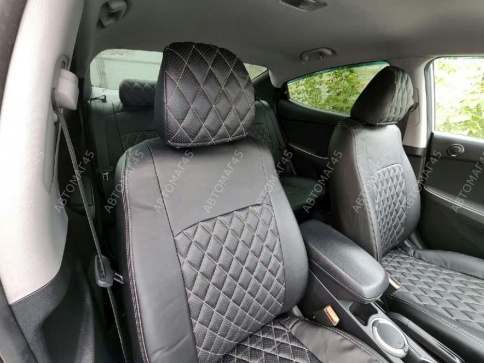 Авточехлы  Hyundai Elantra V пок Хендай Элантра 5 пок кузов MD 2010-2016г экокожа черн сер.нить ромб фото 2