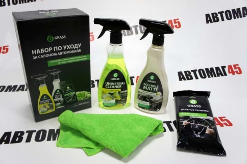 GRASS набор для ухода за салоном авто очиститель салона полироль пластика влаж-е салфетки микрофибра фото 2