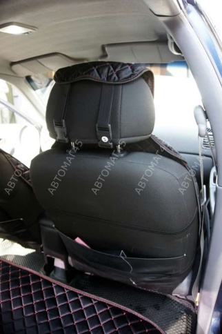 Гелакси  Накидки на сиденье универсальные велюр передние черные с боками с красной ниткой 1шт  фото 8