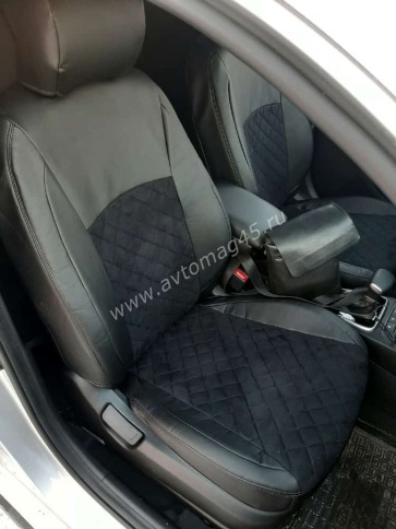 Авточехлы  Kia Rio c 17г X-Line с 17г Hyundai Solaris c 17г экокожа алькант черн сер.н ромб г.Ростов фото 3