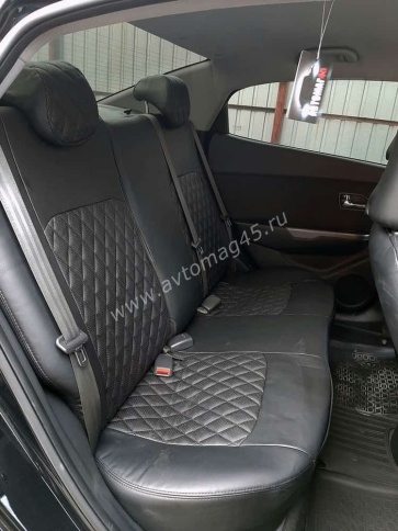 Авточехлы  Kia Rio Киа Рио 2011-2017г Hyundai Solaris 2011-2017г экокожа черная серая нить ромб    фото 13