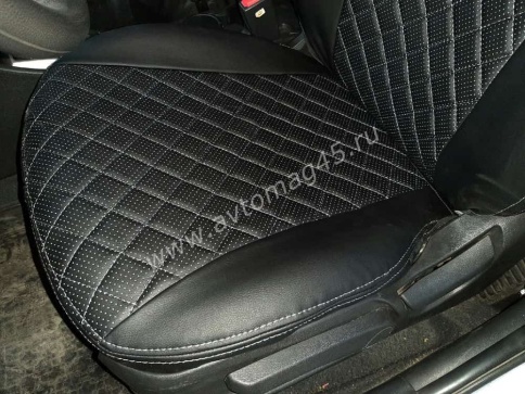 Авточехлы  Kia Rio Киа Рио 2011-2017г Hyundai Solaris 2011-2017г экокожа черная серая нить ромб    фото 7
