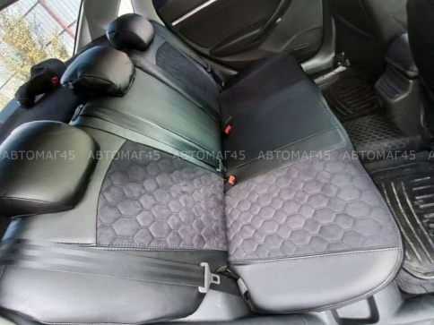 Авточехлы  Kia Rio с 2017г Rio X-Line с 2017г Hyundai Solaris c 2017г экокожа алькантара черная соты фото 6